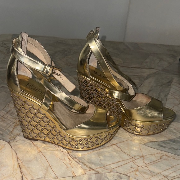 Michael Kors Metallic Gold Wedge Heels - Picture 1 of 5